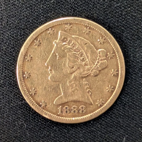 1888 $5 Liberty Head Gold Coin San Francisco Mint Pre-1933 Half Eagle