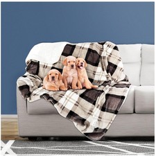 Gray Plaid Reversible Pet Blanket - Waterproof Throw for Comfort  Protection
