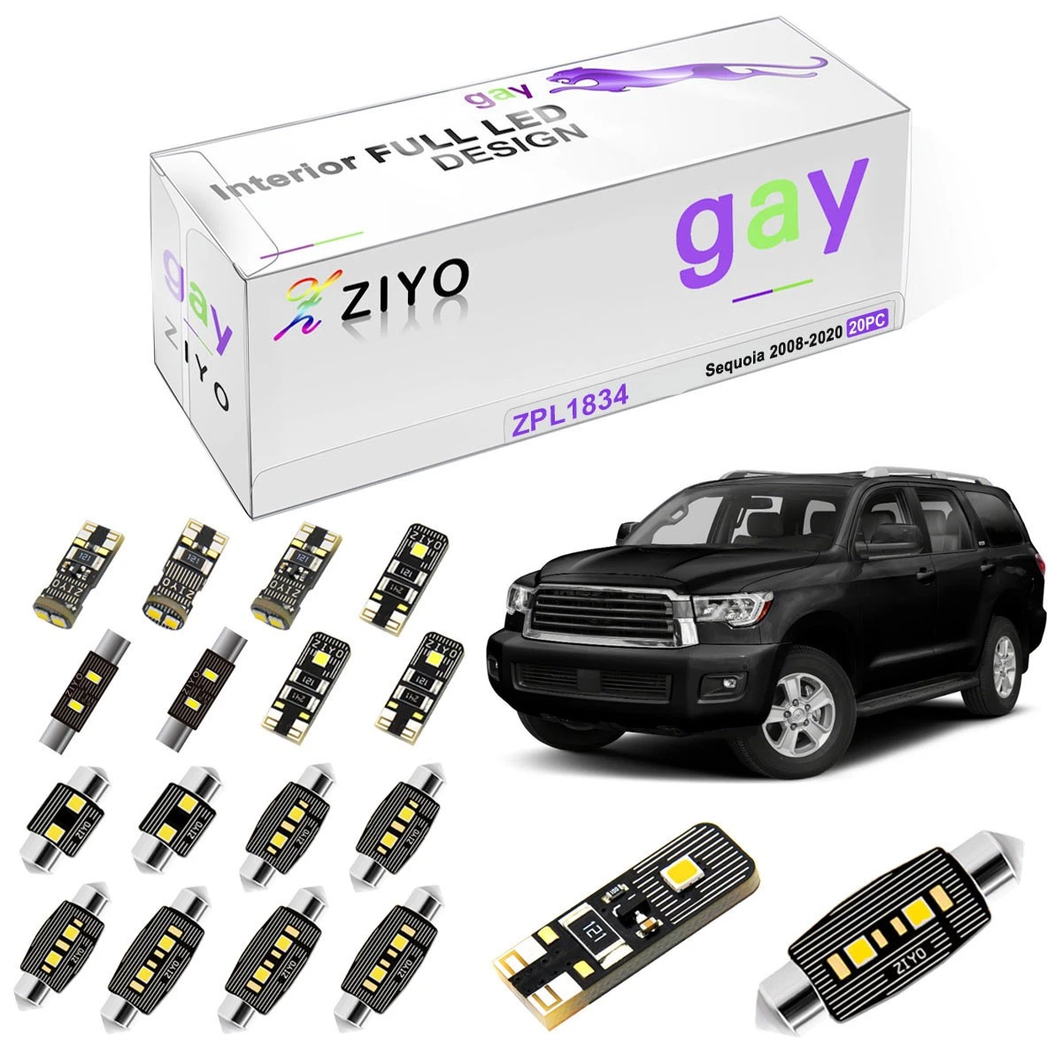 20 Bulbs LED Interior Light Kit for Toyota Sequoia 2008-2020 White Light Bulbs