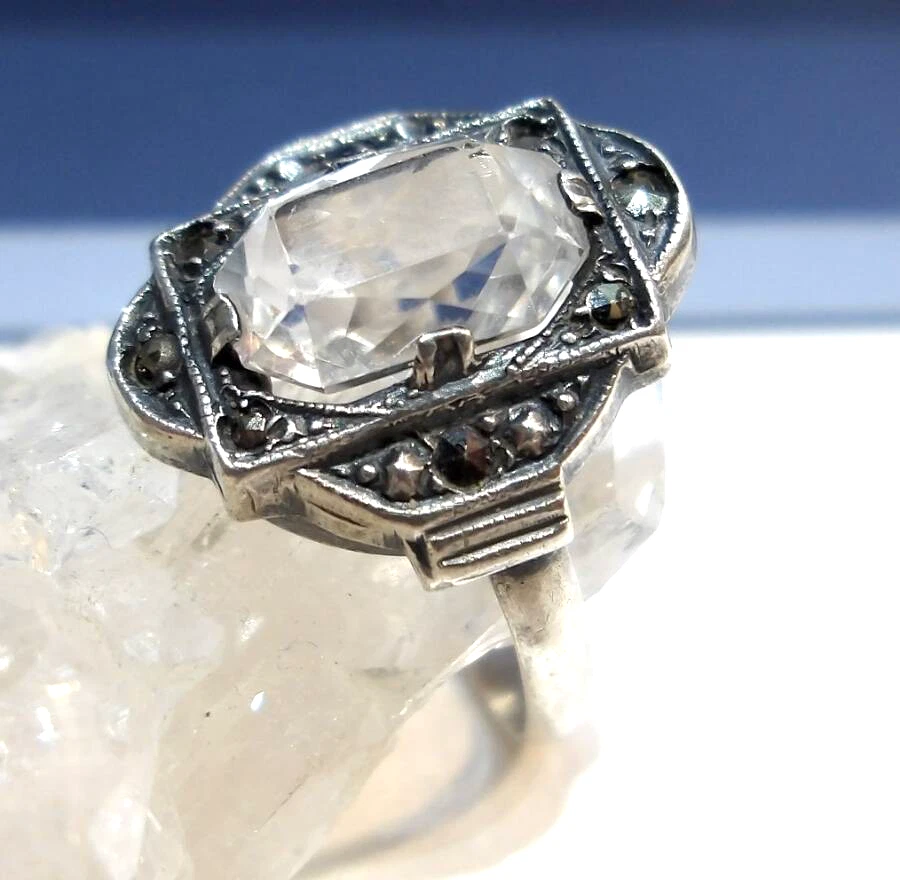 ANTIQUE ART DECO 935 STERLING SILVER BAGUETTE DRESS RING NOT SCRAP SILVER, - Image 3 of 4