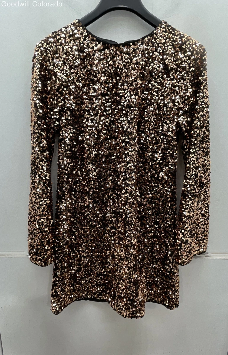 gold dress h and m H & M Tunic/Mini Dress 3/4 Sleeve Round Neck Curved/Slit Sides Multicolor  Size 6