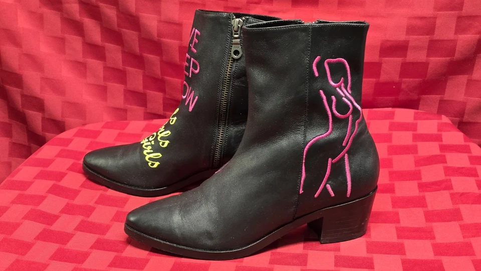 Modern Vice “Live Peep Show” Boots Black Leather Embroidered – Size 36 NYC - Изображение 4 из 4
