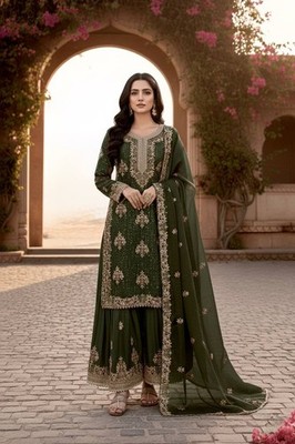 green and gold pakistani dress Green Exclusive Embroidered Organza main image 0