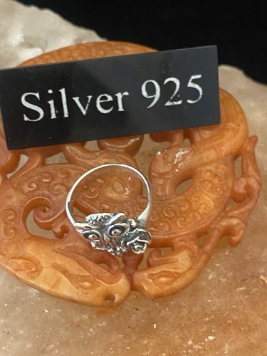Solid Silver Owl And Rose Ring - Picture 2 of 6