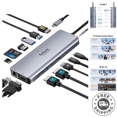 14 in 1 USB C Dual Monitor Docking Hub - Supports 4K HDMI, 10Gbps Data Transfer