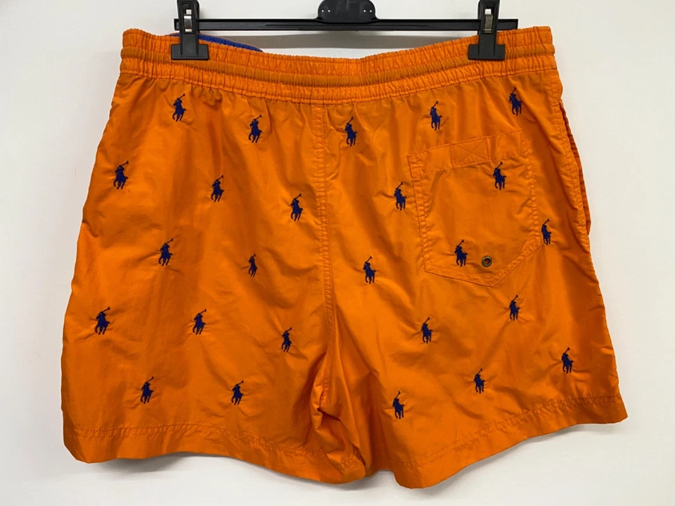 Ralph Lauren Swim shorts mens L Orange Navy Pony embroidered 698 - Image 2 of 4