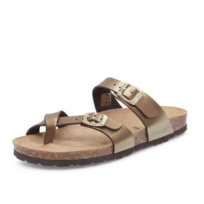 Grunland Sara - Zehentrenner Pantoletten mit Schnallen Bronze - Größe 41 [27cm] Schuhe
