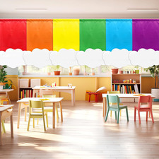 6Pcs Classroom Rainbow Curtains Back to School Colorful Rainbow Window Curtains