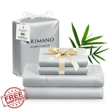 KRIMANO Twin Bamboo Sheet Set 3pc Light Grey Silky Cooling Deep Pocket