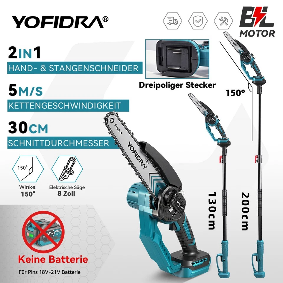 2In1 8''Kettensäge mit Teleskopstange Teleskop Astkettensäge Für Makita 18V Akku