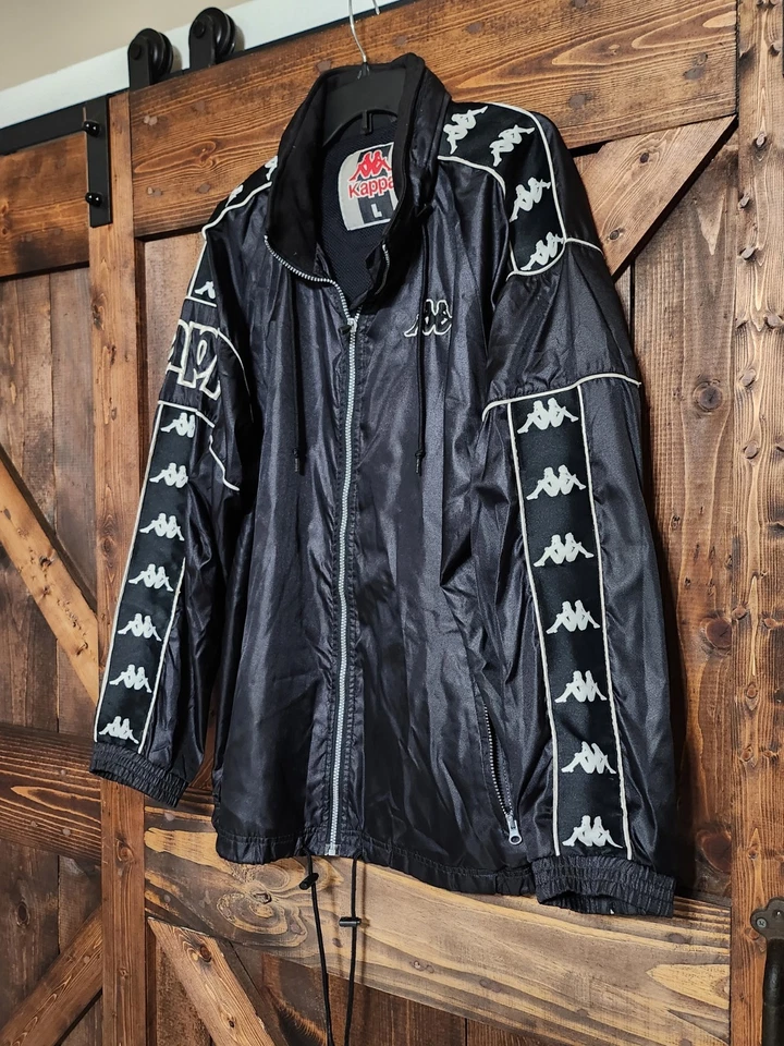 Chaqueta con capucha con logotipo de letras de cinta lateral KAPPA de colección de los años 90 talla GRANDE cremallera ¡RARA! Foto 3 de 4