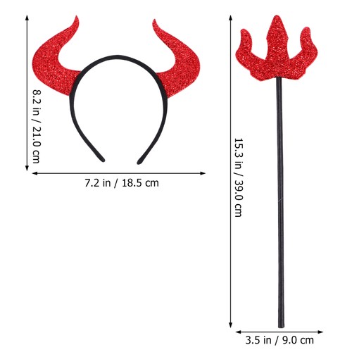Set Costume Diavolo Tridente Capelli Corno 4 Pezzi Halloween Diavolo Prop Cosplay (Rosso) - Foto 8 di 12