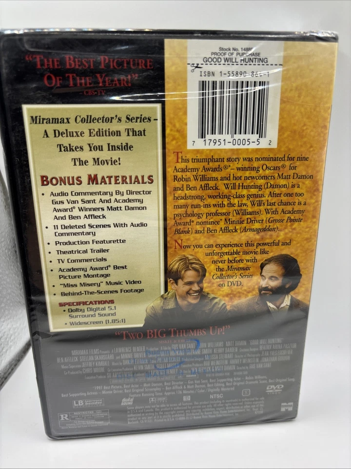 Good Will Hunting DVD 1997 Miramax Collector's Series Robin Williams New Sealed - Image 2 of 2
