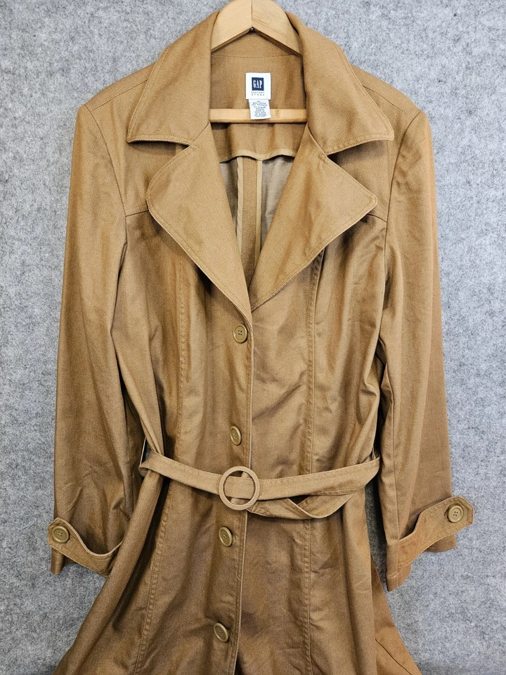 Gabardina vintage 2002 Gap para mujer XL con cinturón elástica marrón caramelo abotonada Foto 2 de 4