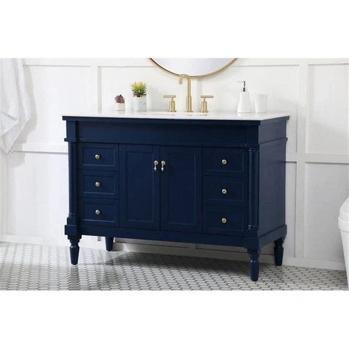 Elegant Decor Lexington 48" Solid Wood Single Bathroom Vanity in Blue - Picture 2 of 8