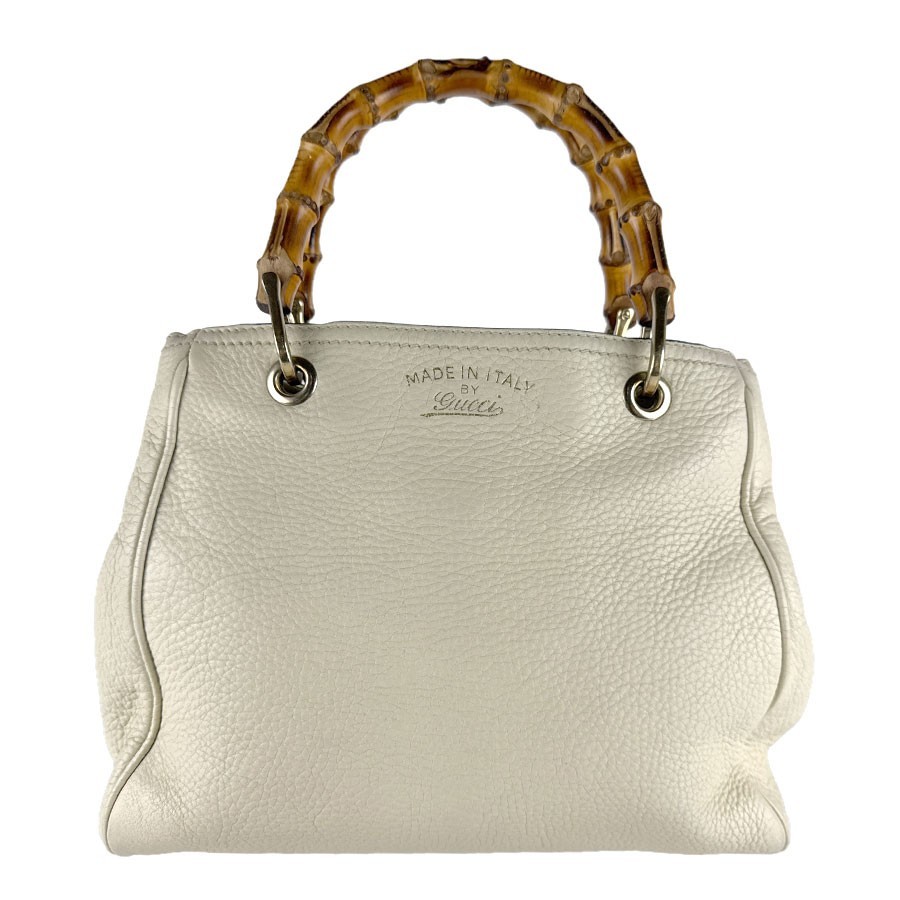 Borsa a tracolla originale Gucci Bamboo Handbag Off White in pelle/tono oro...