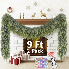 2 Pack 9 Ft Cedar Christmas Garland w/ Lights Mantle Fireplace Xmas Decoration