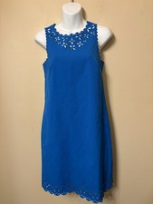 J.CREW Women's Blue Sleeveless Laser Cut floral Shift Dress Size 0 