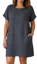 Eileen Fisher Organic Linen Striped Tunic Dress Sz PS Petite Lagenlook Resort