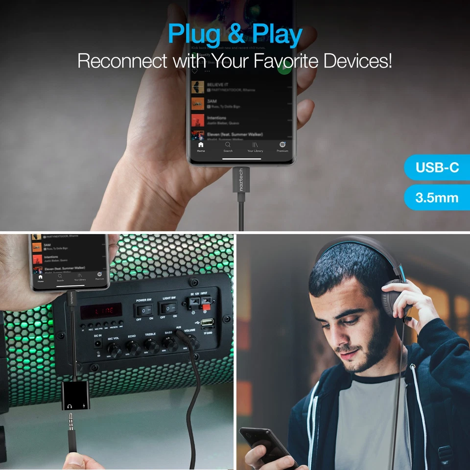 Naztech USB-C & 3.5mm Audio + Charge Adapter w Flexible Cable and Plug and Play - Image 4 of 4