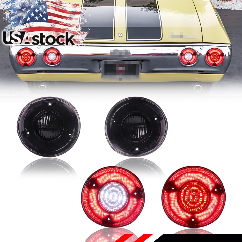 4X Smoked Red LED Rear Tail Light & White Backup Lenses For 1972 Chevy Chevelle