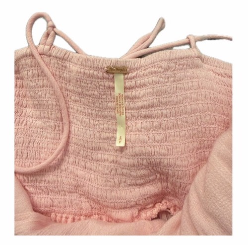 FREE PEOPLE WOMEN S PINK BRIELLE PLAYSUIT SMOCKED SLIM RUFFLE ROMPER NWOT FS - Picture 6 of 6