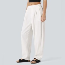 Halara Flex Mid Rise Pocket Barrel Leg Work Pants White Size Small