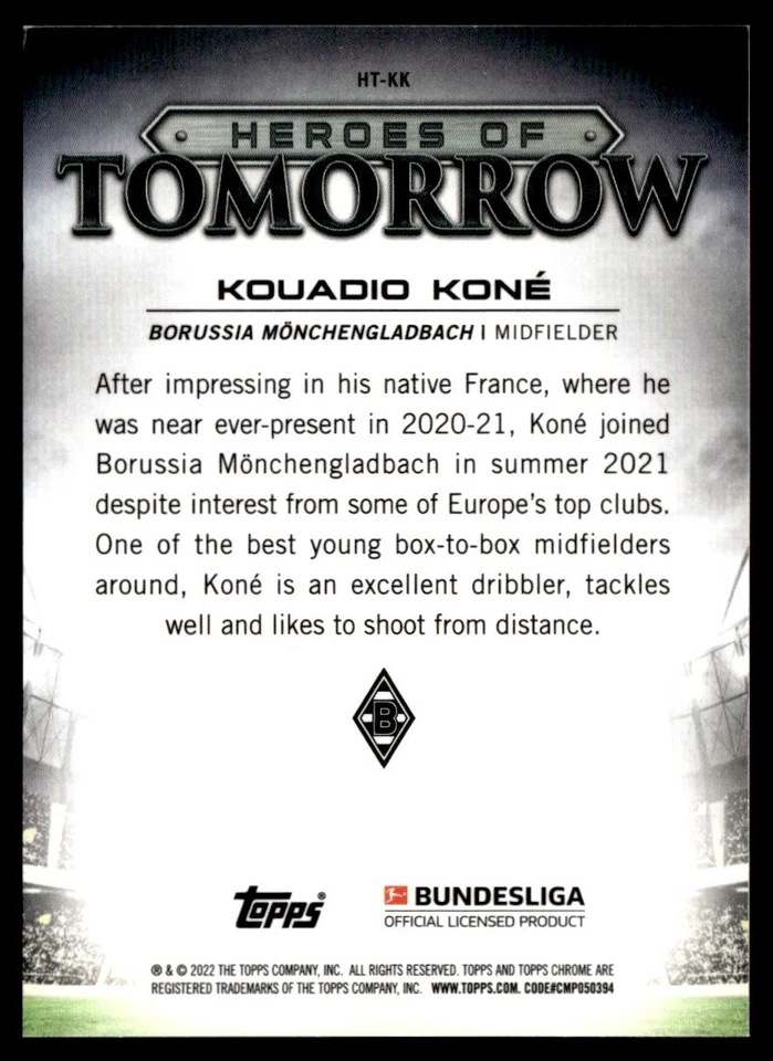 2021 Topps Chrome Bundesliga Heroes of Tomorrow Kouadio Koné Rookie VfL Borussia - Image 2 of 2