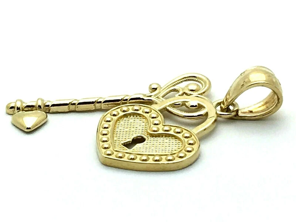 14k Yellow Gold Solid Heart Locket Key Charm Pendant 1.2" 1.2 grams - Image 4 of 4