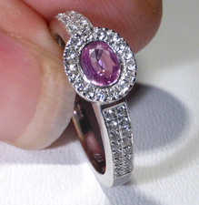 18ct Gold Ring Pink Sapphire Diamond UK Hallmark Size M 1/2 Boxed