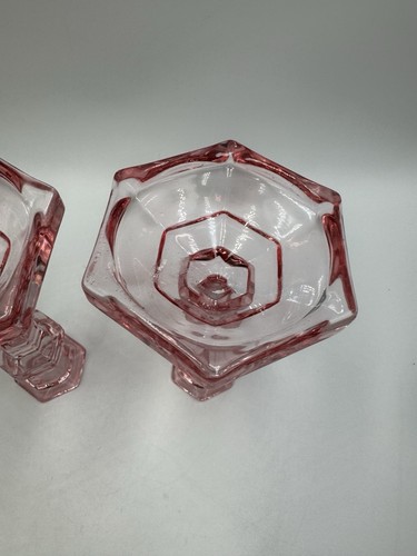 Pink Decorative Opalhouse Glass Candle Stick Holders 6” Tall Octagonal Shape - Bild 2 von 7