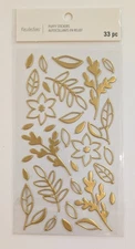 Gold Puffy Flowers & Leaves Scrapbooking Stickers by Recollections 