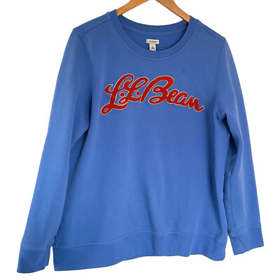 LL Bean 1912 Crewneck Sweatshirt Large L Blue Cursive Spell Out Logo  Pullover