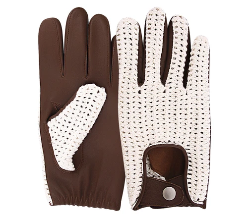 Classic English Leather Driving Gloves Crochet String Chauffeur Vintage fashion