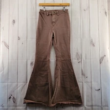 Anna Grace Pants Womens Medium Bell Bottom Flare Zip Front Raw Hem Brown