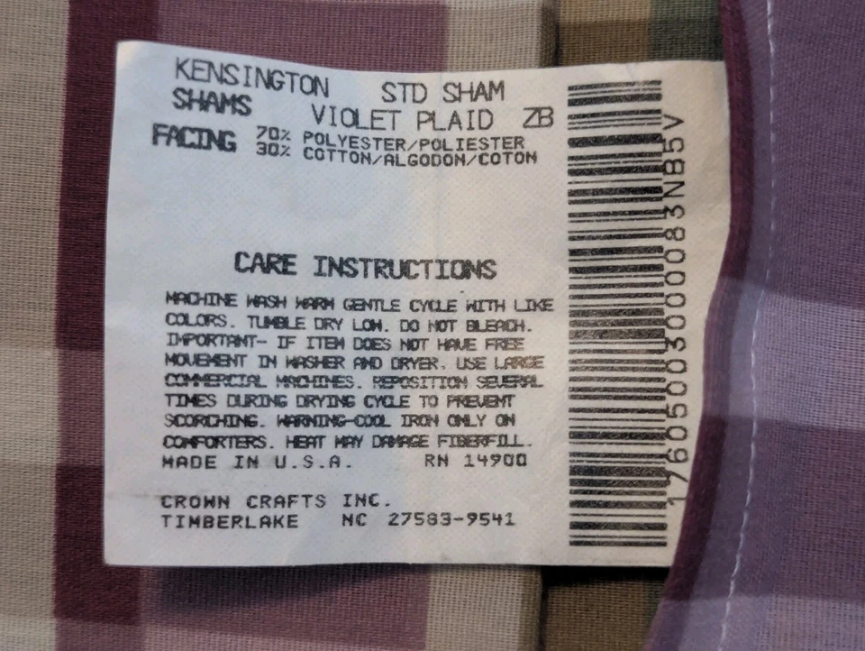 Juego de 2 fundas de almohada retro vintage Crown Crafts Kensington violeta a cuadros Std Foto 4 de 4