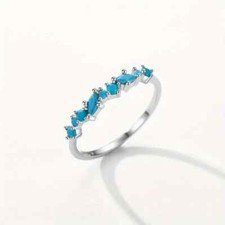 0.42CT Marquise  Round Cut Blue Turquoise Half Eternity Engagement Women's Ring