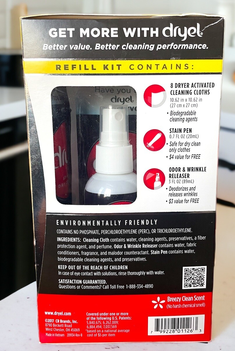 Dryel AtHome Dry Cleaner Refill Kit 8 Cleaning Cloths Stain Pen & Odor