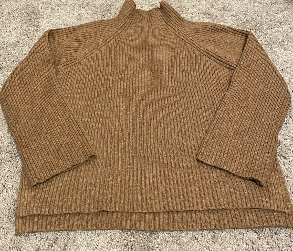 A New Day Women's Mock Turtle Neck Sweater Chunky Knit Brown Long Sleeve Size M