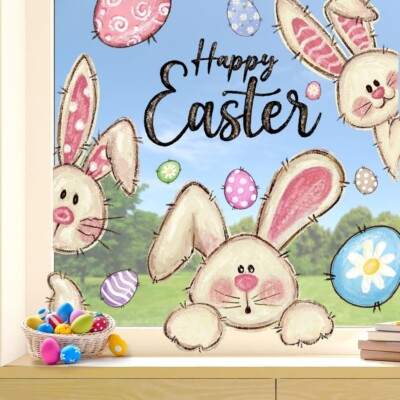 6 Blatt Ostern Fensterklammern, wiederverwendbar doppelseitig Osterhase Hase Ei Gewinn