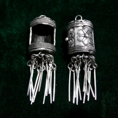 Tribal accessory handmade miao silver DIY embed filigree lantern earring 1pair