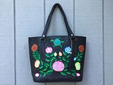 Hand Painted Mexican Tote Bag Purse Handbag - Synthetic Vegan Leather Bag