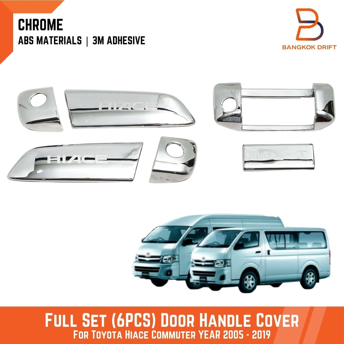 6 PCS CHROME DOOR HANDLE COVER FOR TOYOTA HIACE COMMUTER 2005