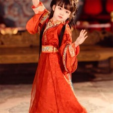 Chinese Girls Embroidered Fairy Costume Kids Swing Hanfu Dress