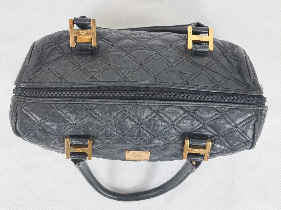 Vintage MCM Visetos Black Quilted Boston Leather HandBag - Image 3 of 4