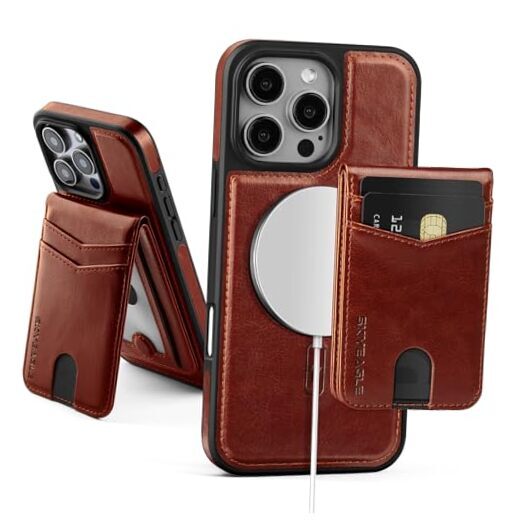 Compatible Magsafe 2 in 1 Detachable Wallet Case with iPhone 16 Pro Max Brown