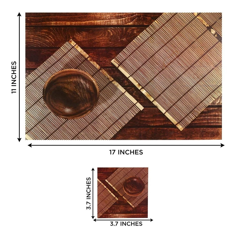PVC Wooden Style Dining Table Place Mats with Coaster 44x29 cm Set of 6 US - Image 2 of 3