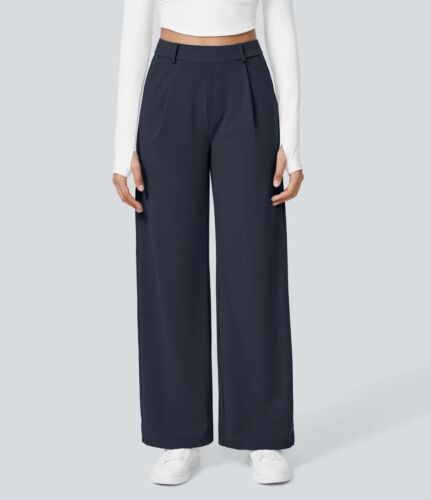 Halara Women's HaloTek Air™ High Waisted Straight Leg Work Pants Midnight Blue S