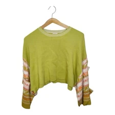 Kerisma Eclipse Cropped Sweater Kimono Cut Out Sleeves Fair Isle Distressed 