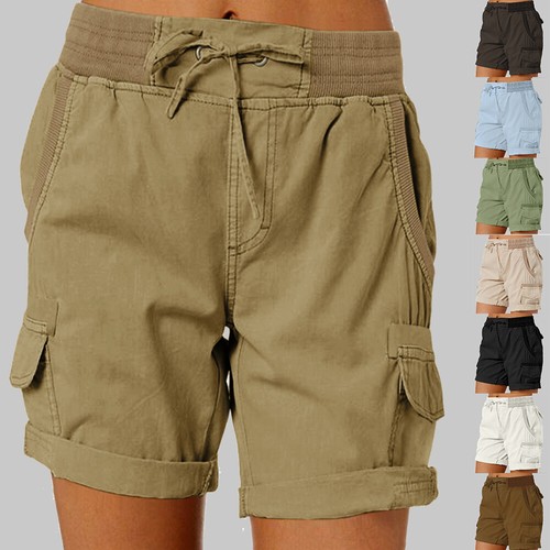 Women Solid Casual Cargo Pants Ladies Wide Leg Sport Workout Trouser Shorts Gym